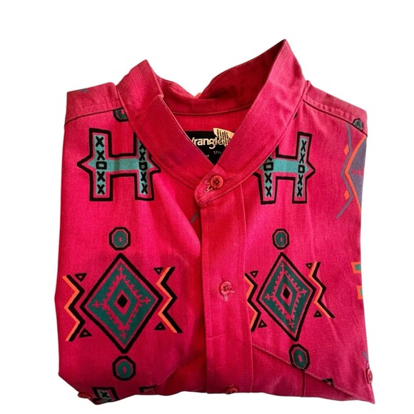 Wrangler Brushpopper Vintage Shirt Caped Band Collar Mens Sz 17 1/2-35 SZ XL - Picture 2 of 9